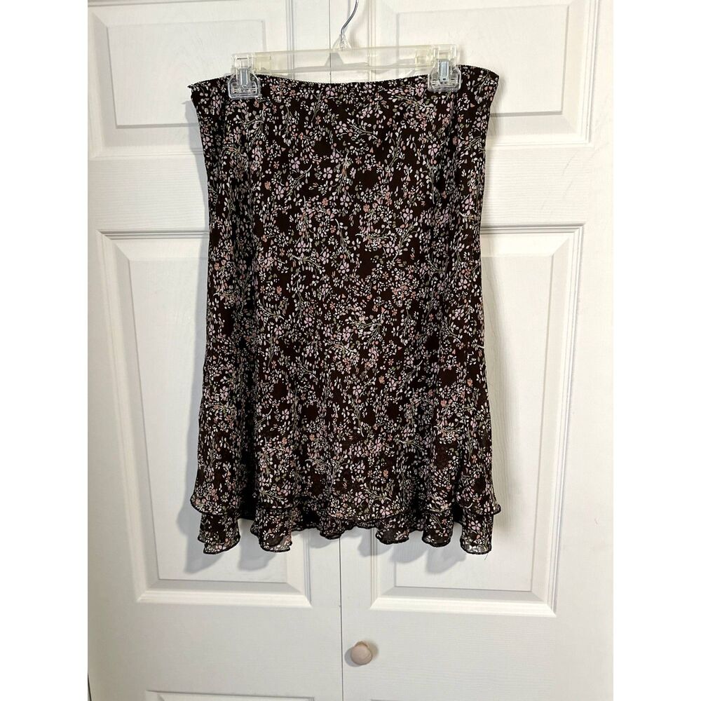 Briggs New York PETITE - Size Petite Large-Brown Skirt with pinks & green floral - Picture 3 of 4